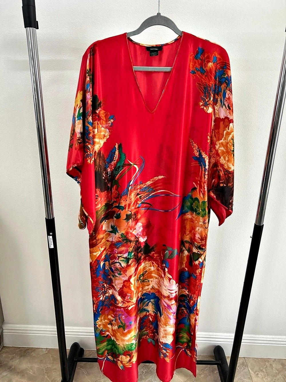 Natori Floral Maxi Dress Red Multicolor Size Medium